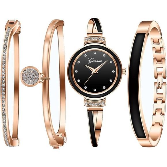 Elegante Watch and Bracelet Set for Women Glitter Crystal Watch and Bangle Set
